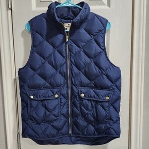 Woolrich Women's Quilted Down Puffer Vest L Navy Zip Front Gold Snaps Pockets